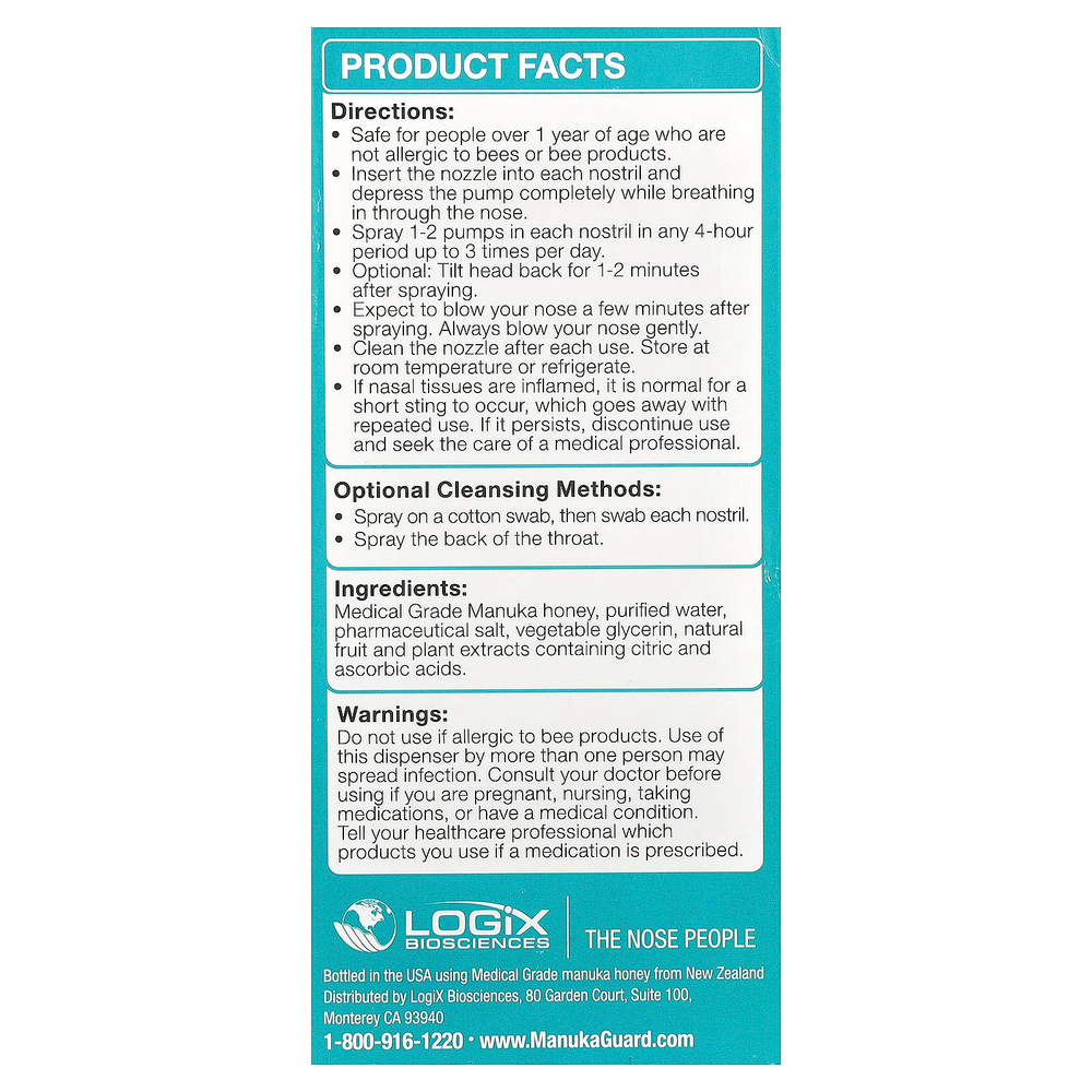 ManukaGuard, Manuka, медицинский спрей, для глубокого очищения носа, 40 мл (1,35 жидк. Унции)