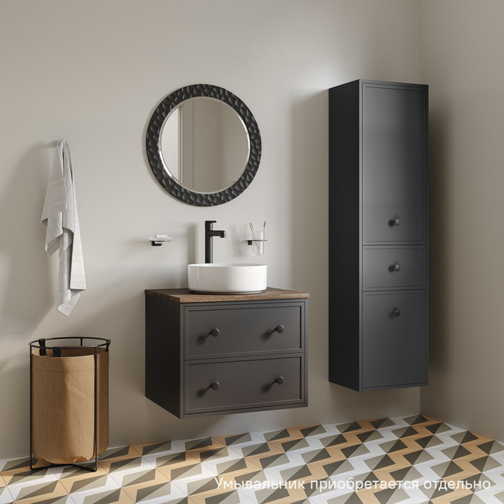 Тумба подвесная IDDIS Torr, со столешницей МДФ, макадамия орех, 60 см, темно-серый, TOR60DMi95K