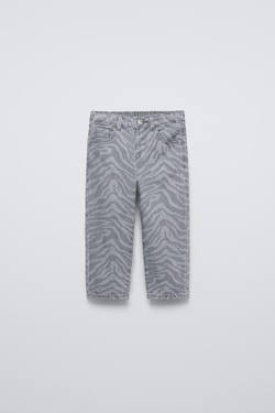 ZARA ДЖИНСЫ СВОБОДНОГО КРОЯ С АНИМАЛИСТИЧЕСКИМ ПРИНТОМ, СЕРЫЙ