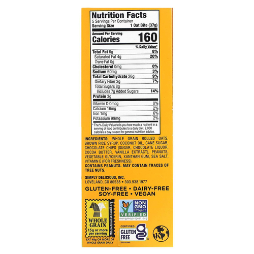 Bobo's Oat Bars, Овсяные кусочки с арахисовой пастой и шоколадной крошкой, 5 кусочков, 37 г (1,3 унции)