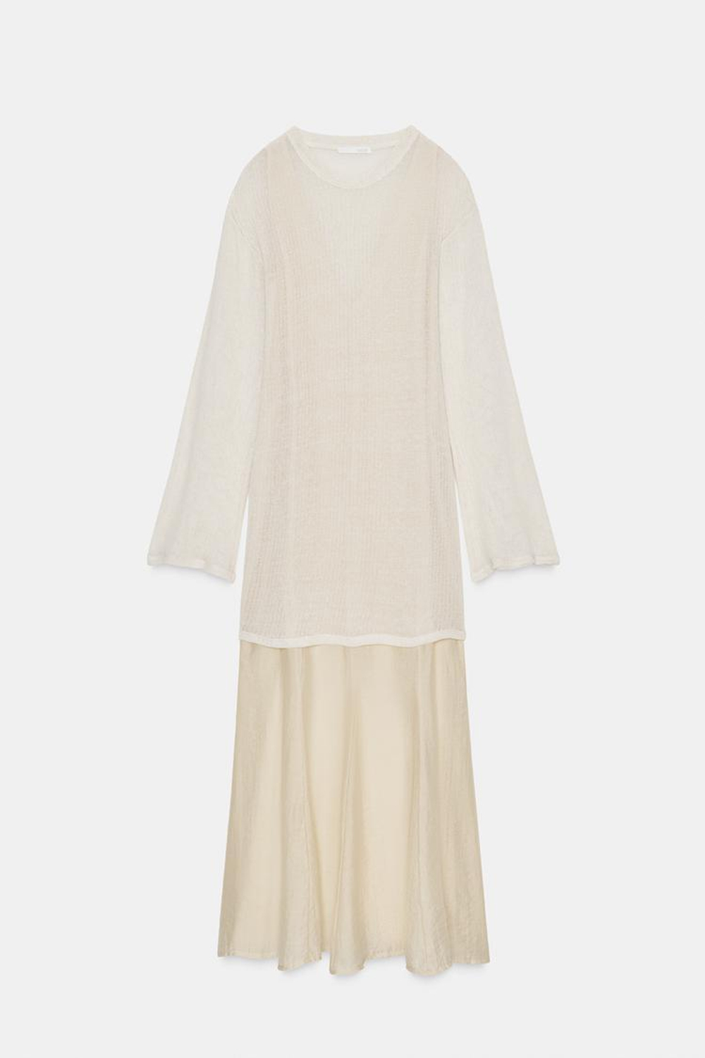 ZARA ДЛИННОЕ КОМБИНИРОВАННОЕ ПЛАТЬЕ, ЦВЕТ СЛИВОЧНОГО МАСЛА