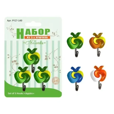 Набор крючков Яблочки 3шт, Самоклеющиеся, PY27-149