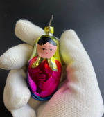 Ёлочная игрушка "Матрёшка", стекло, ручная роспись, подвесная, винтаж СССР 1960-1980 гг
