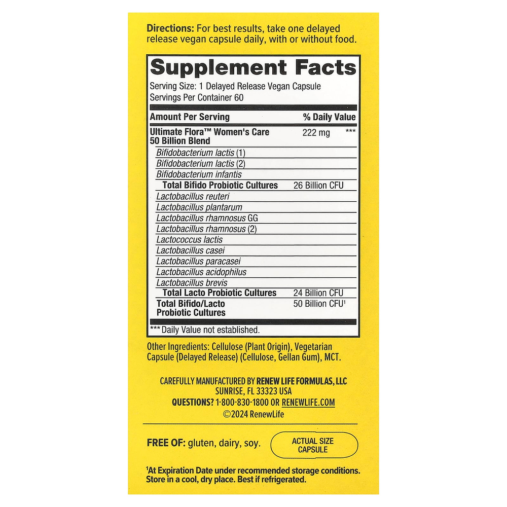 Renew Life, Ultimate Flora™, пробиотик, 50 млрд КОЕ, 60 веганских капсул с отсроченным высвобождением