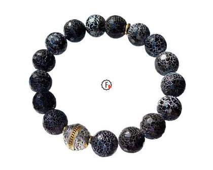 Браслет из чёрного агата 12 мм