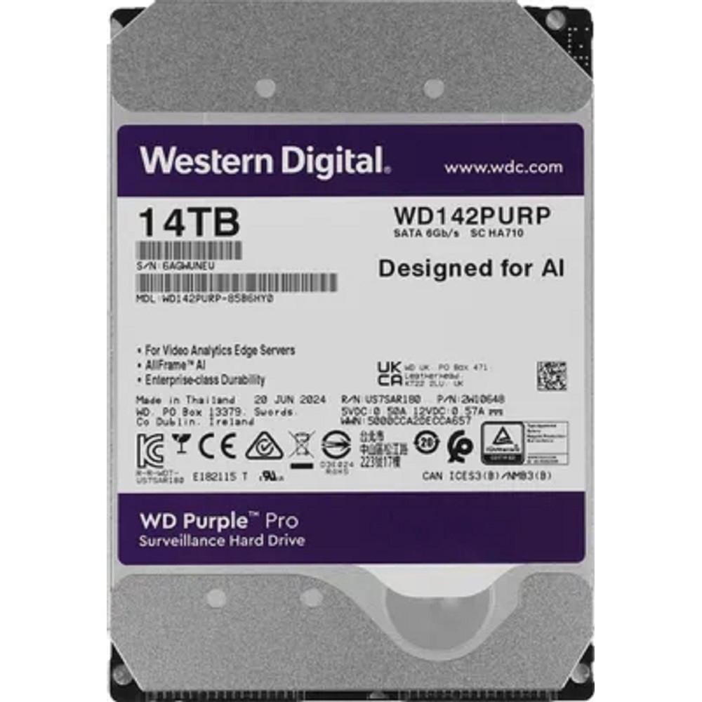 HDD жесткий диск 14TB WD Purple Pro (WD142PURP) (Serial ATA III, 7200- rpm, 512Mb, 3.5", All Frame AI)