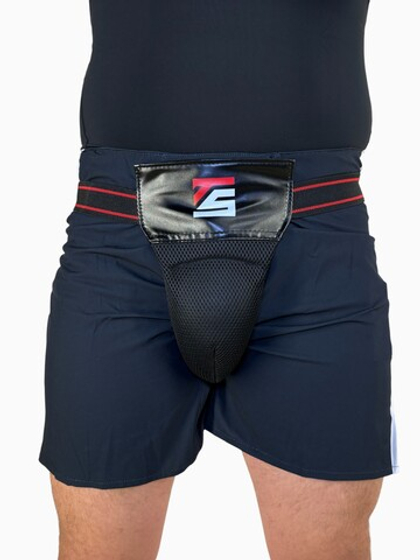 Защита паха мужская Tomorrow Star черная с красно-черной резинкой