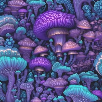 Лес грибов. Грибы-грибочки. Психоделический транс неон. Волшебство и магия.