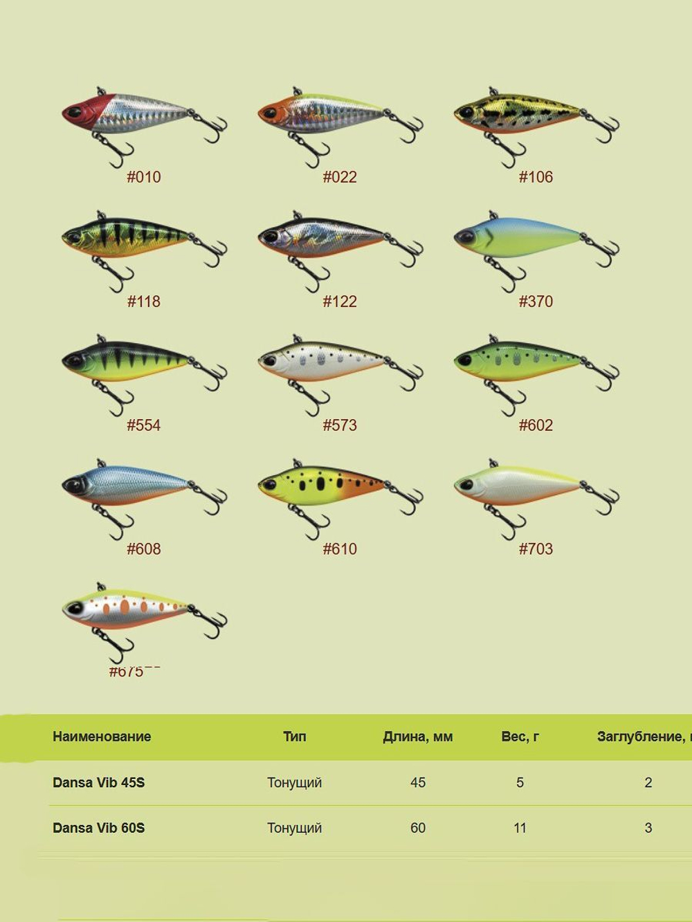 Воблер Usami Dansa Vib 60S, 11гр., цвет #022, (тонущий)