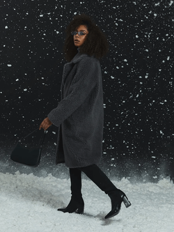 Шуба женская чебурашка тедди экомех, графитовая, SilverFox (арт. 1188-101)