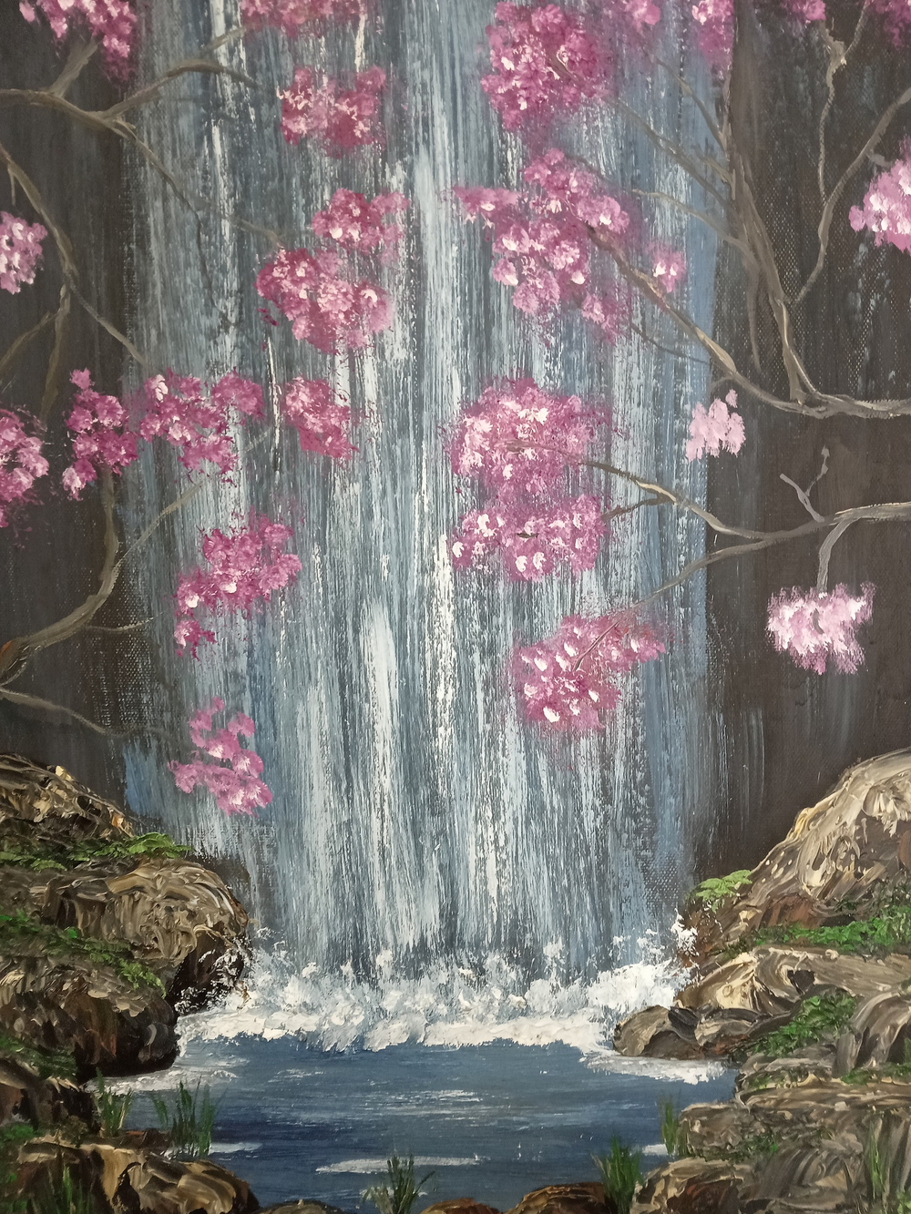 Картина "Сакура". Холст на подрамнике. Кисти. Масло. 48x35 см.