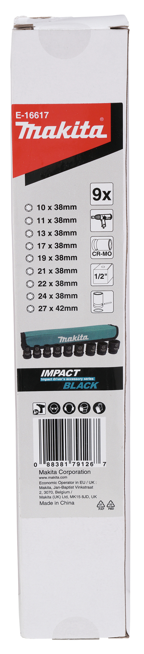 Набор ударных торцовых головок Makita Impact Black 1/2" E-16617