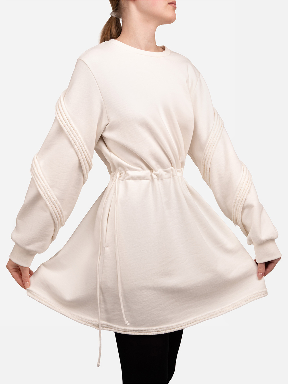 Платье мини из футера "Целина". Молочное