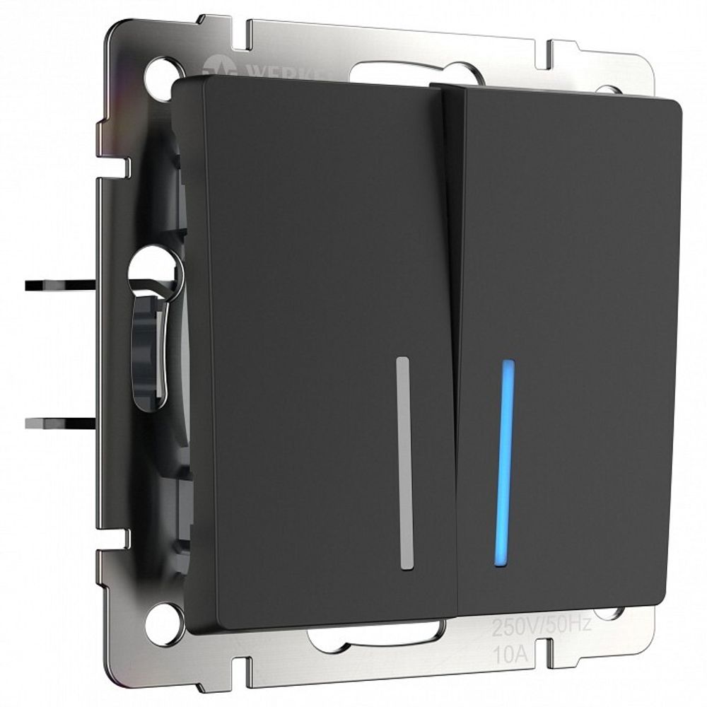 Выключатель двухклавишный с подсветкой без рамки Werkel черный матовый W1120108