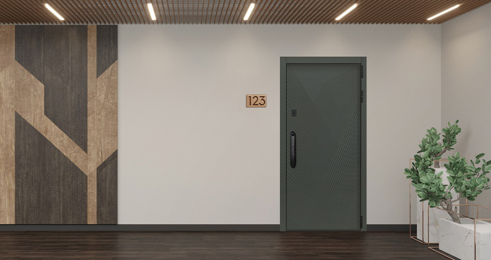 Стальная дверь "Vertu" с зеркалом (биометрический замок)