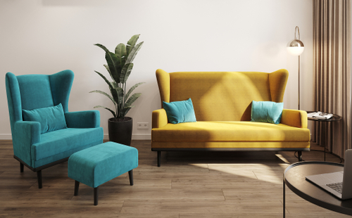 Комплект дивана, кресла и пуфа Фантазёр на высоких ножках, для отдыха и чтения книг. В гостиную, балкон, спальню и переговорную комнату.