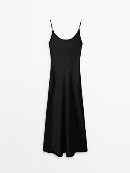 Massimo Dutti Шелковое платье миди - Limited Edition, черный