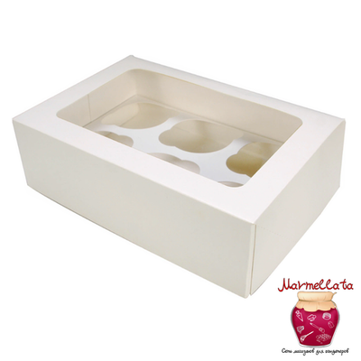 Упаковка для капкейков БЕЛАЯ с ОКНОМ (6 ячеек)
