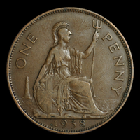 Старая монета Британской империи 1 пенни 1938 года