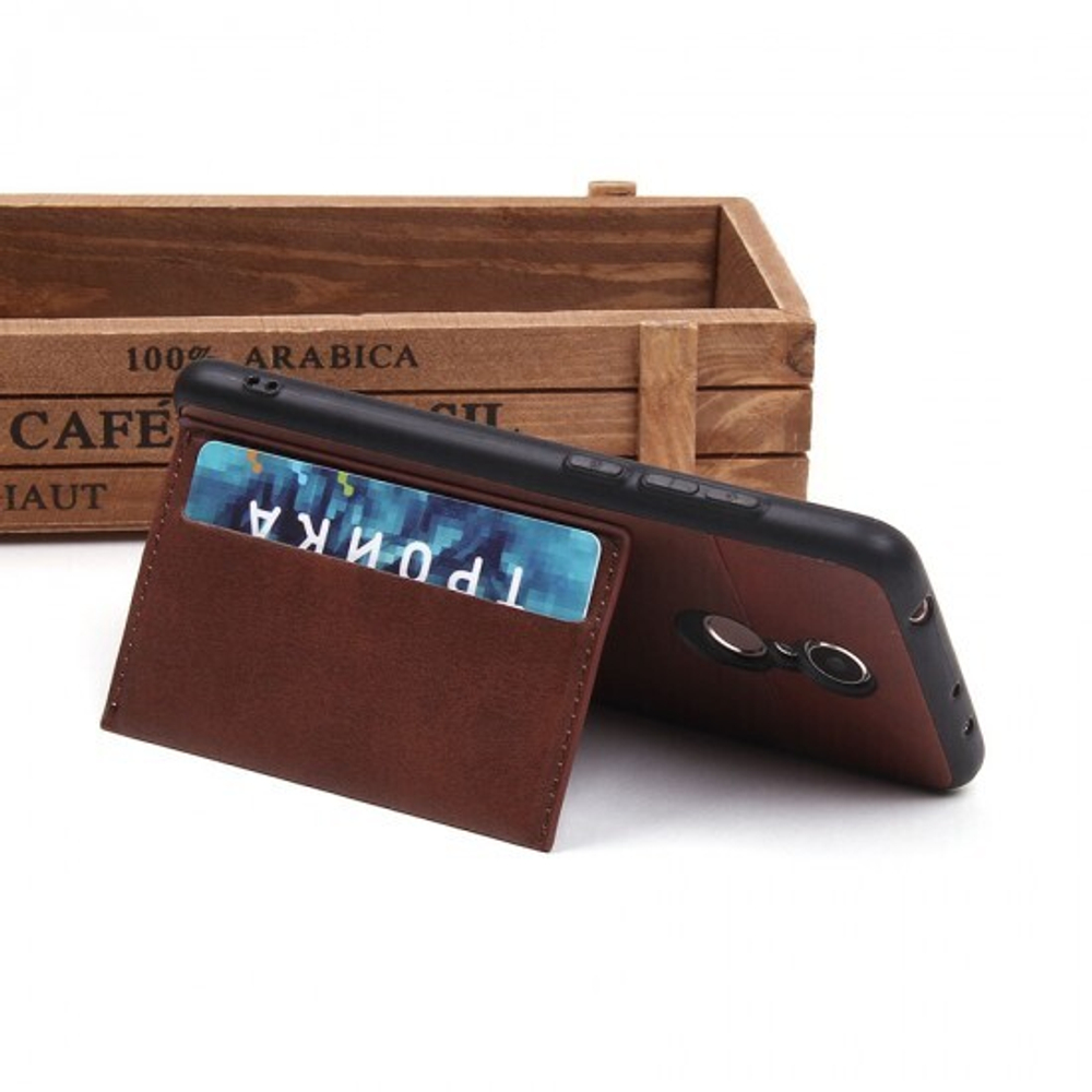 Чехол с карманом под пластиковые карты для Xiaomi Redmi 5, 010459 Коричневый