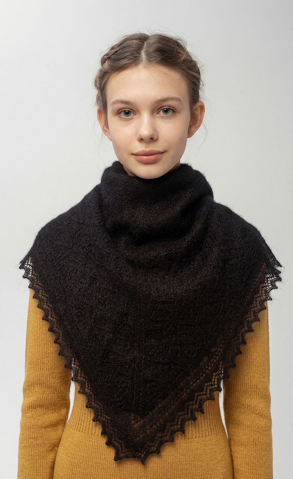 Оренбургский пуховый платок П2-100-07 черный