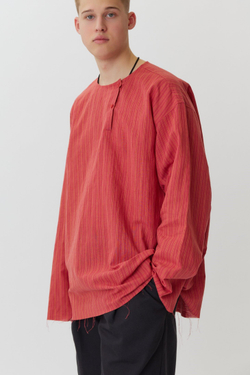 Косоворотка из красного льна в полоску