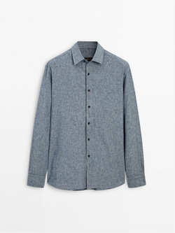 Massimo Dutti Джинсовая рубашка свободного кроя изо льна и хлопка, темно-синий