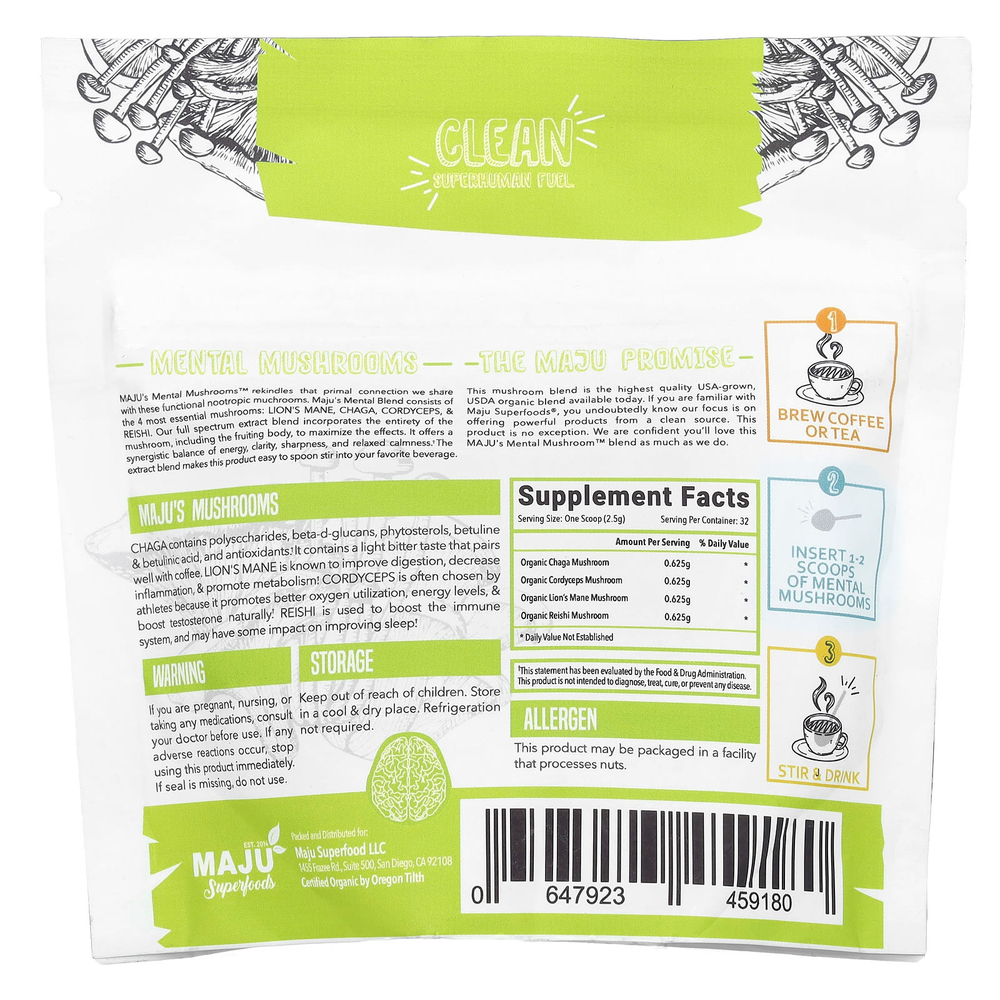 Maju Superfoods, Maju's Mental Mushrooms ™, 80 г (2,82 унции)