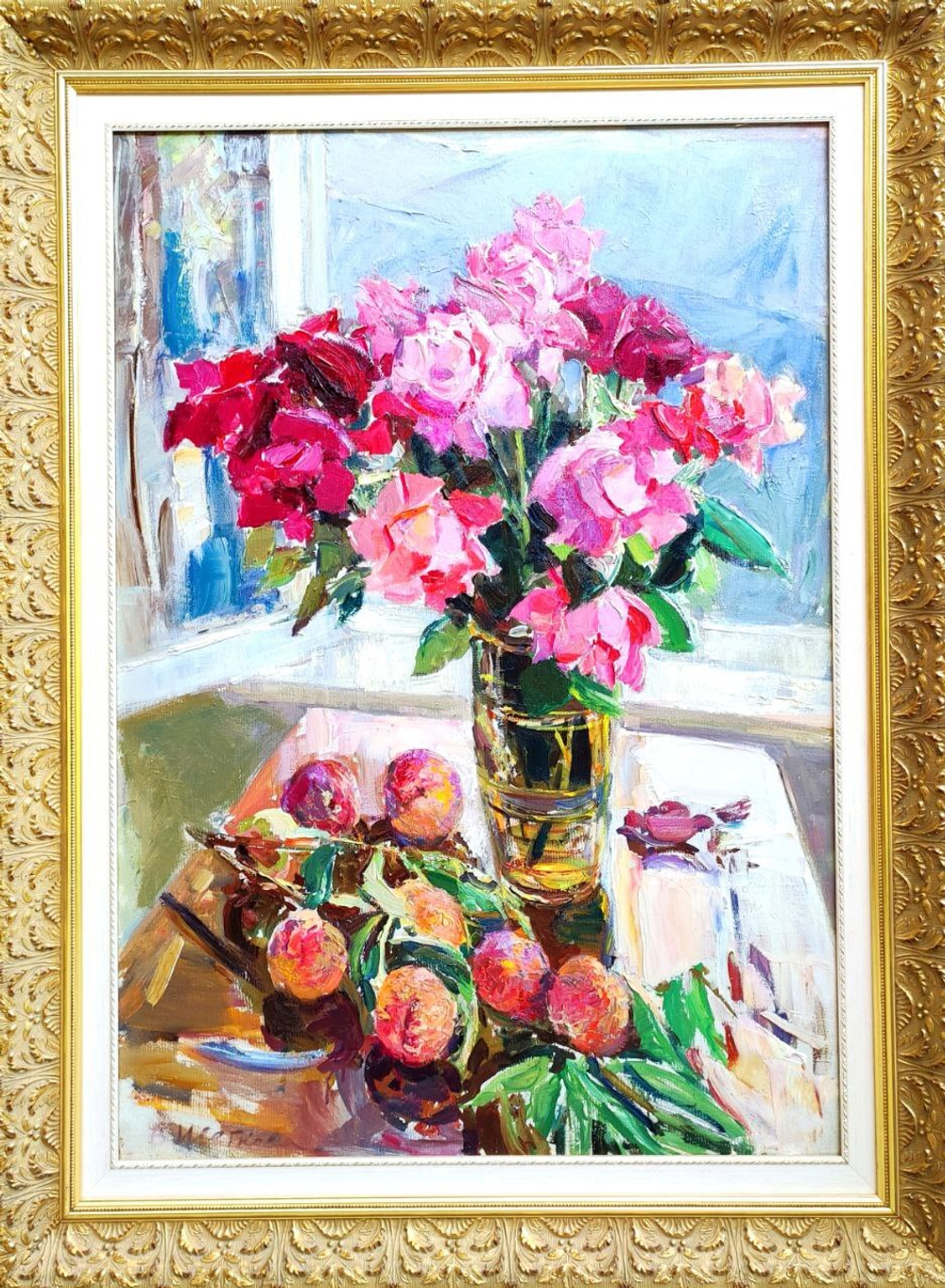 Картина Цветковой В.П. "Розы и персики" , 70х100 холст/масло