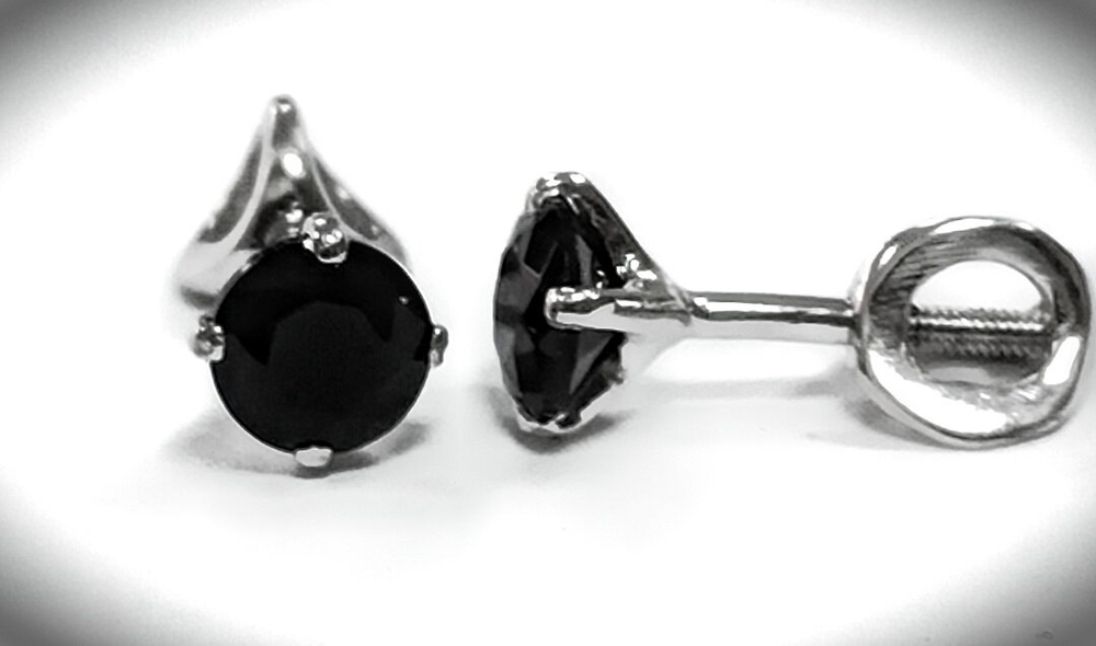 Серьги-пусеты Эстерелла с родированием и шпинелью, диаметр 5мм, длина 13мм