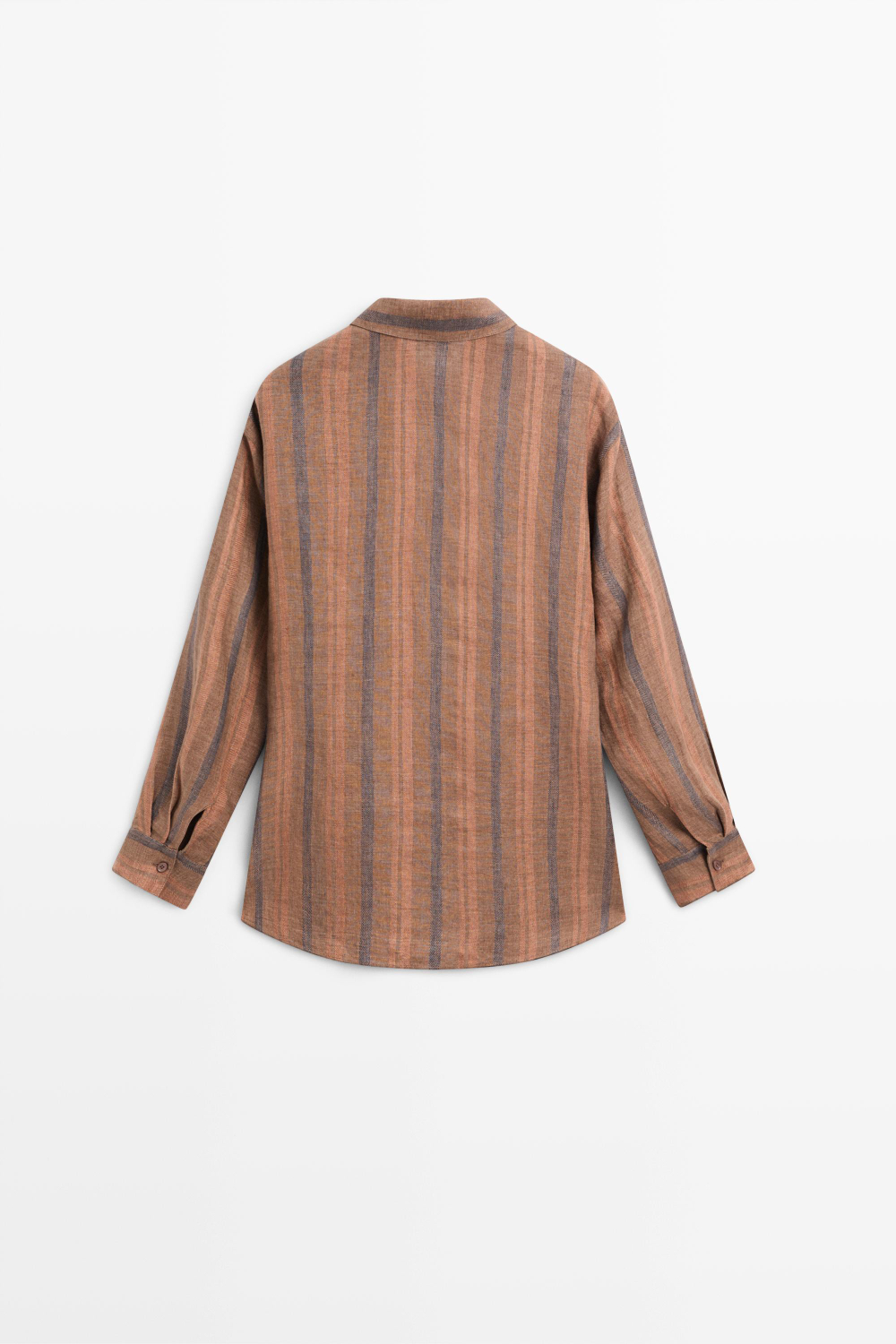 Massimo Dutti Рубашка из 100% льна в полоску с запахом, коричневый