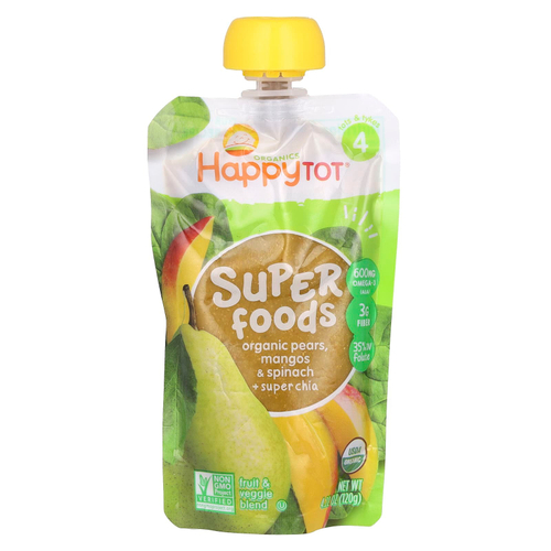 Happy Family Organics, HappyTot, SuperFoods, этап 4, органические груши, манго, шпинат и суперчиа, 120 г (4,22 унции)