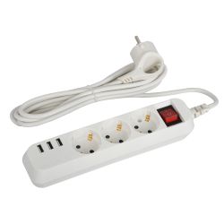 Удлинитель электрический ЭРА U-3es-1,5m-USB c заземлением с выключателем 3 розетки + 3xUSBA 1,5м 10А | Электротовары