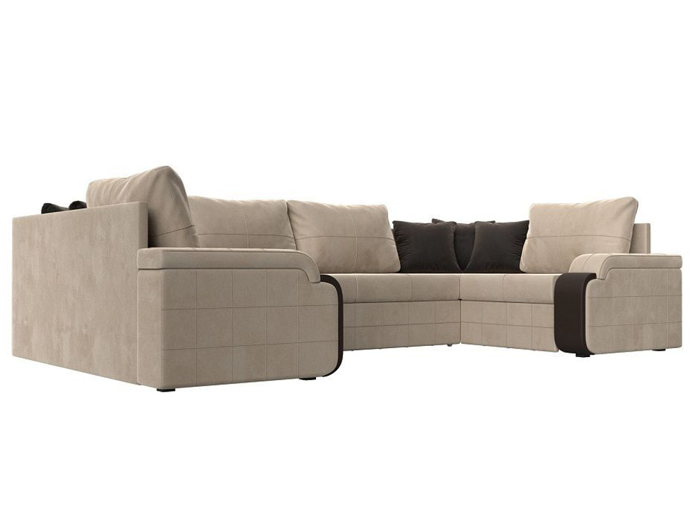 Диван П-образный Николь, Бежевый\Коричневый\Коричневый, Велюр\Экокожа, 102978