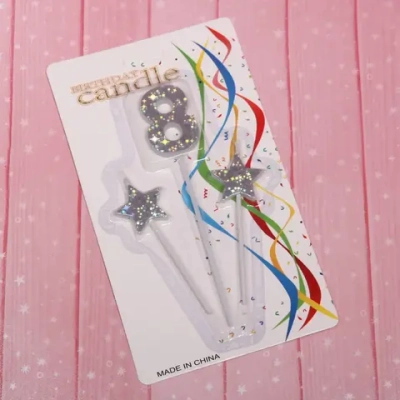 Свеча для торта Цифра Звёздное сияние «8» 16 см (набор 3шт), серебро