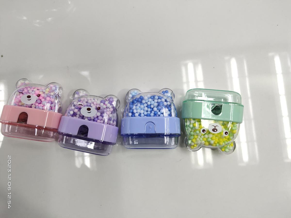 Точилка "Мишка" с шариками 5*5,5*2,5см, 1 отверстике. 4 цвета микс