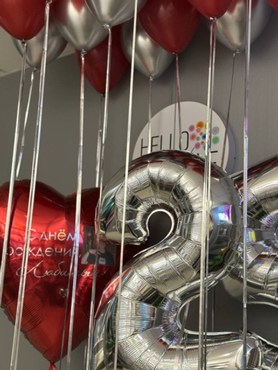 Набор шаров красный с серебром