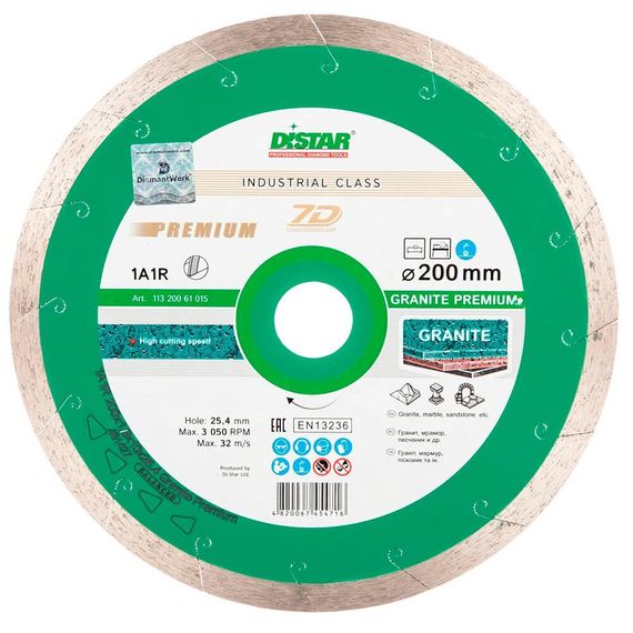 Диск алмазный по граниту, мрамору и керамограниту Distar Granite Premium 1A1R 200х25.4мм (1015)