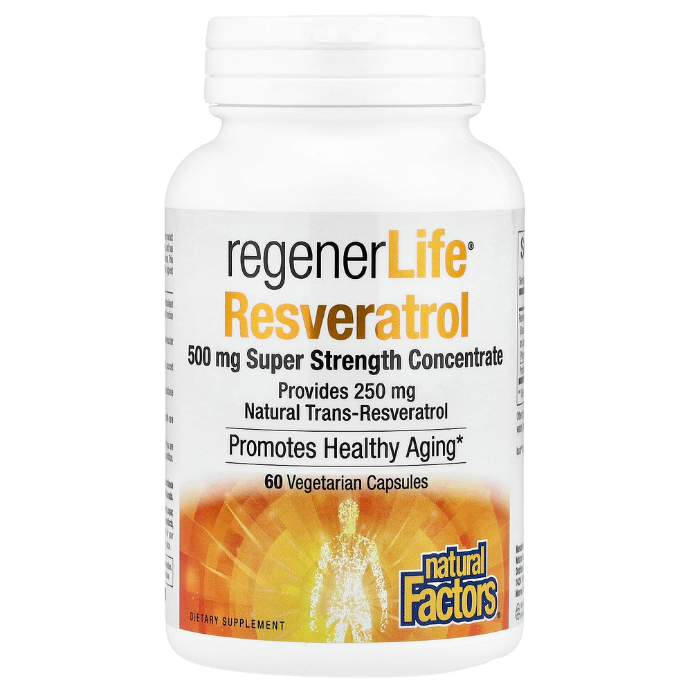 Natural Factors, RegenerLife® ресвератрол, 500 мг, 60 вегетарианских капсул