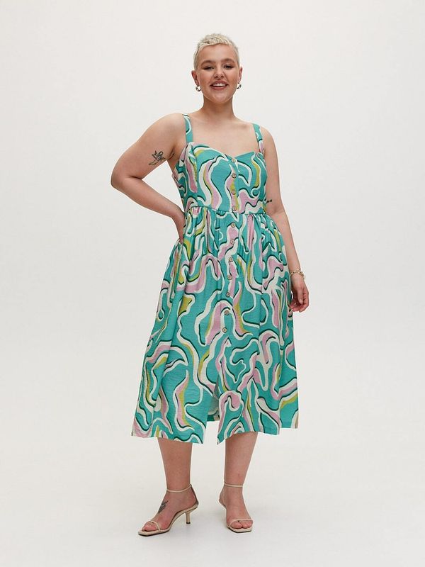 Сарафан на пуговицах, мятный с принтом