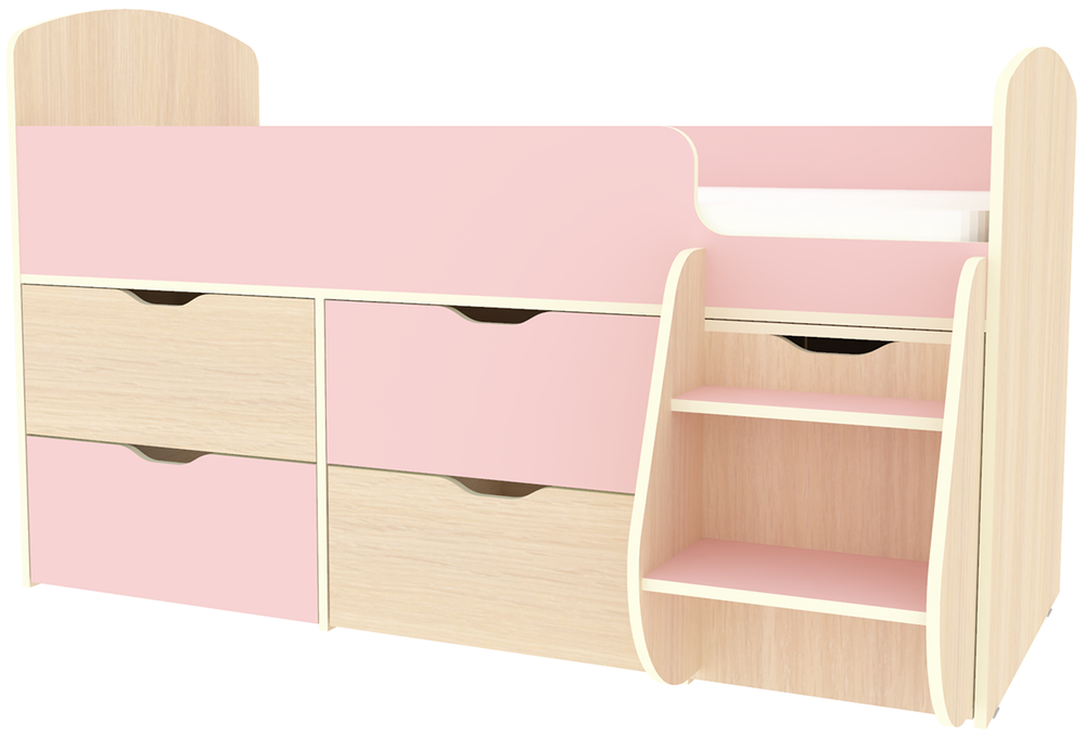 Кровать-чердак КарИВи Малыш 7  Дуб Молочный Розовый