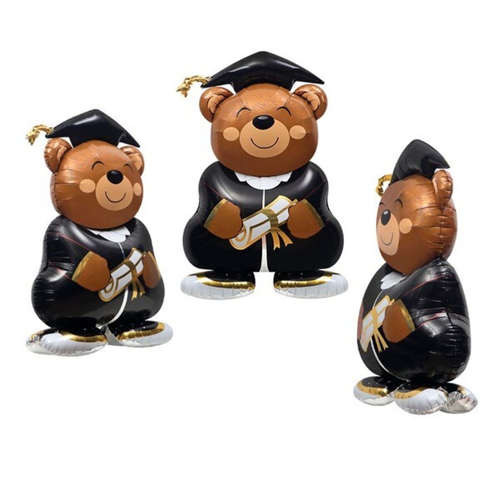 Шар 3D (58''/147 см) Фигура на подставке, Мишка Выпускник, 1 шт. в уп.