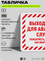 Табличка для обеспечения безопасности "Выход только для аварийных случаев", для офиса, по охране труда для предприятия, организаций, 40х30 см, Silver Plane x Айдентика Технолоджи
