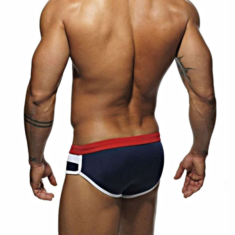 Темно-синие мужские плавки с контрастными полосами на поясе (Размер: XXXL) (Цвет: темно-синий)
