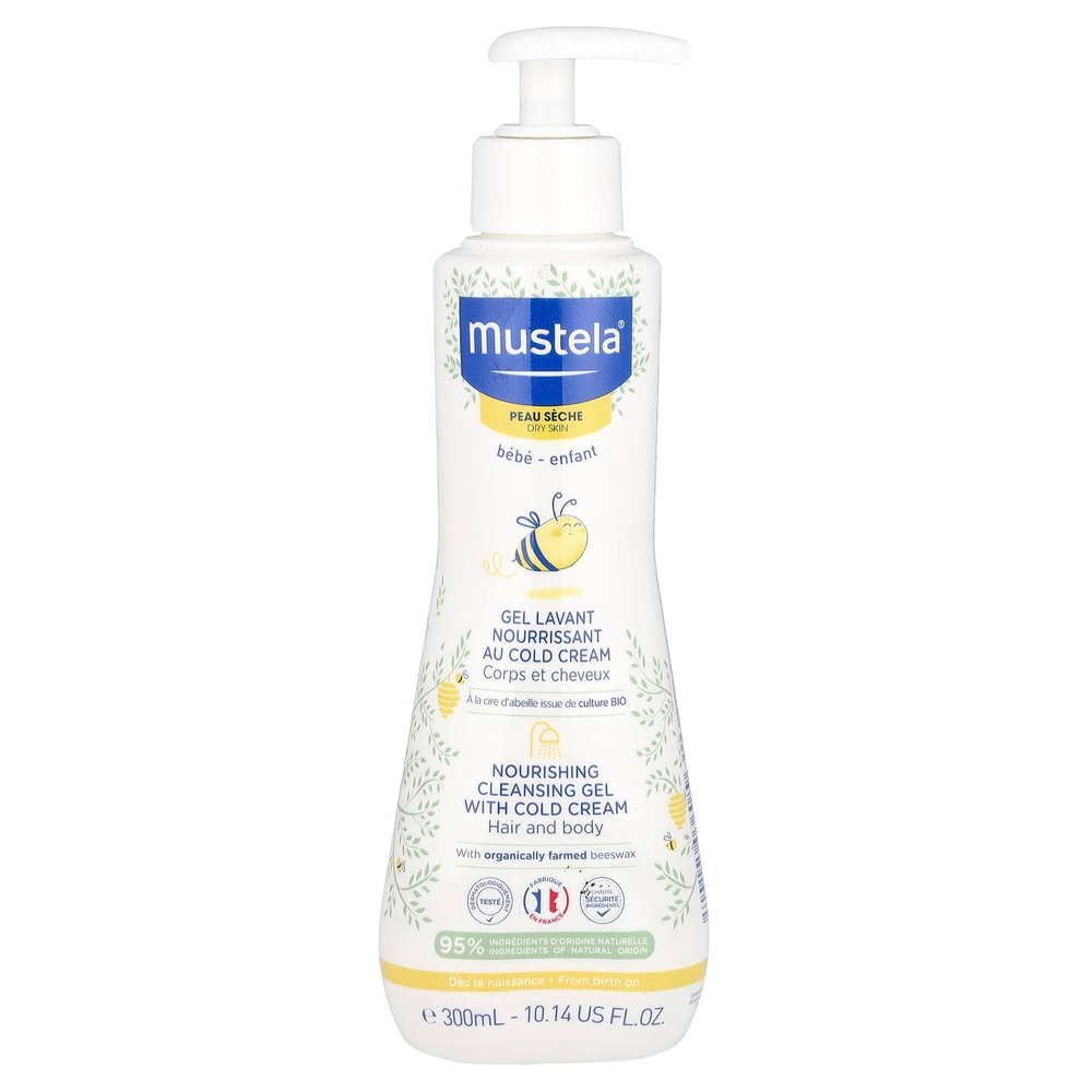Mustela, детский питательный очищающий гель для волос и тела с охлаждающим эффектом, для сухой кожи, 300 мл (10,14 жидк. унции)