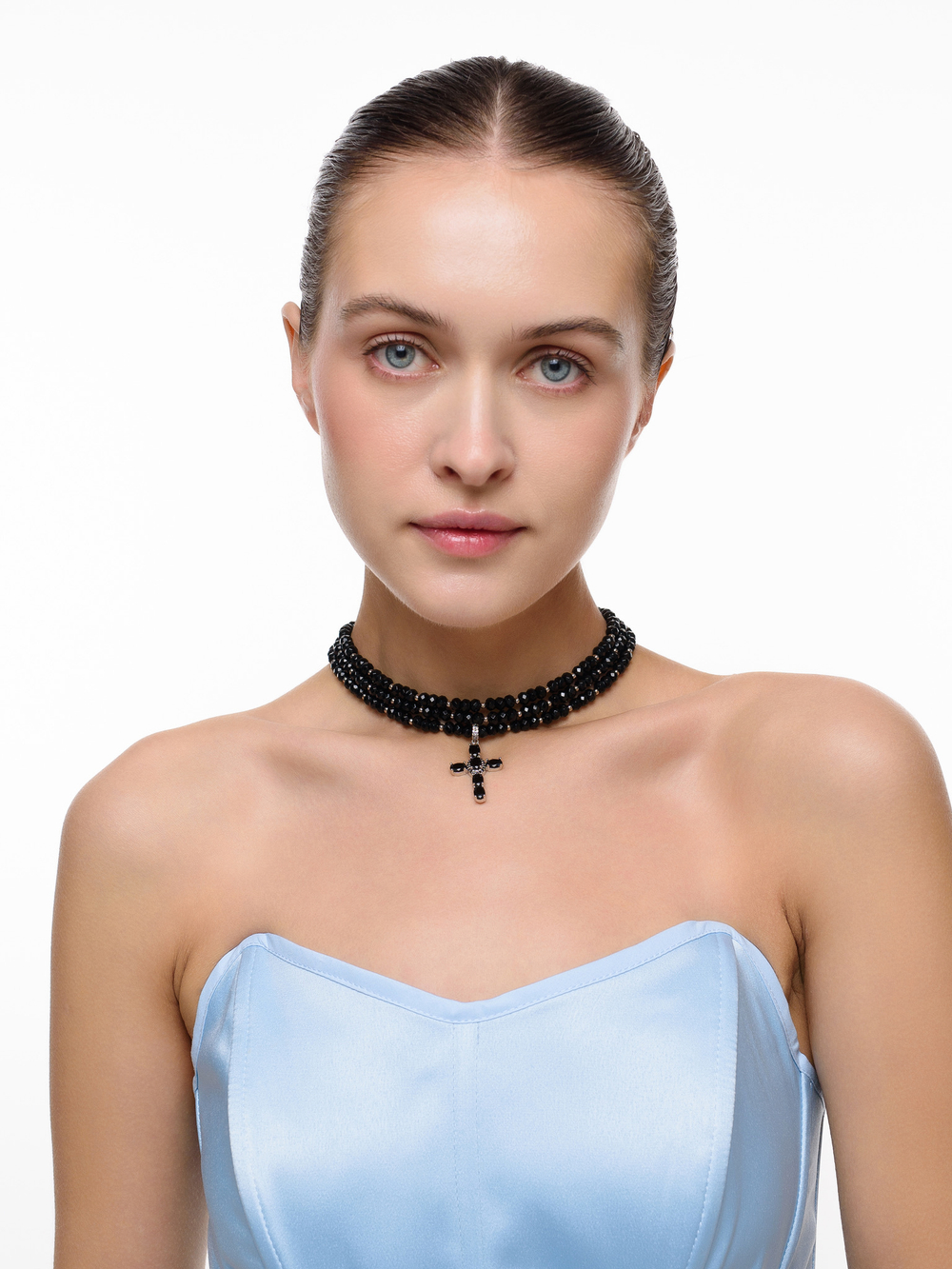 Колье "Black Cross" из черного агата Silver