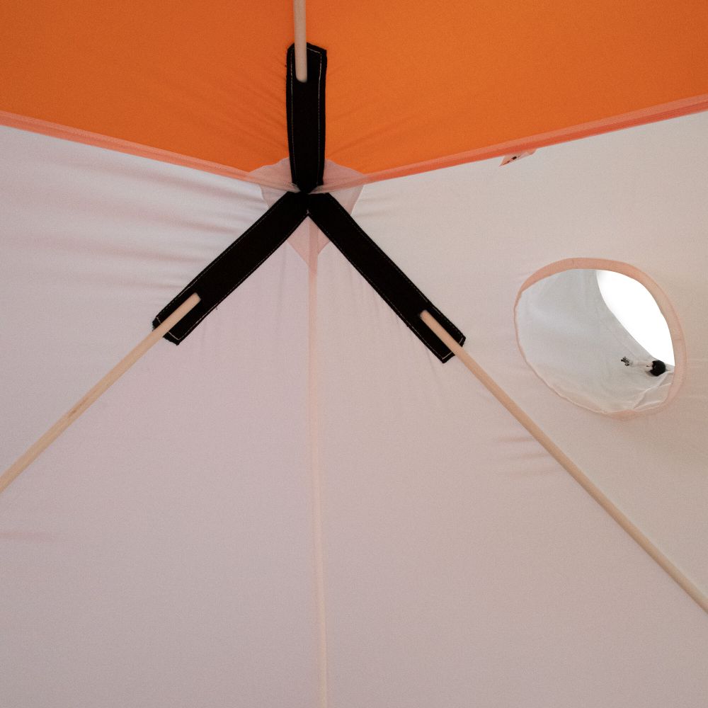 Палатка зимняя куб СЛЕДОПЫТ 1,8 х1,8 м, Oxford 210D PU 1000, S по полу 3,2  кв.м, цв. оранжевый/бел