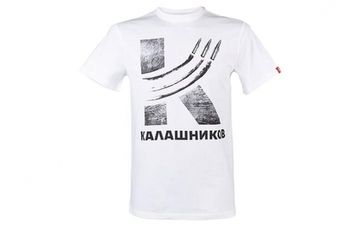 Футболка белая, принт Калашников Пули,100% хлопок