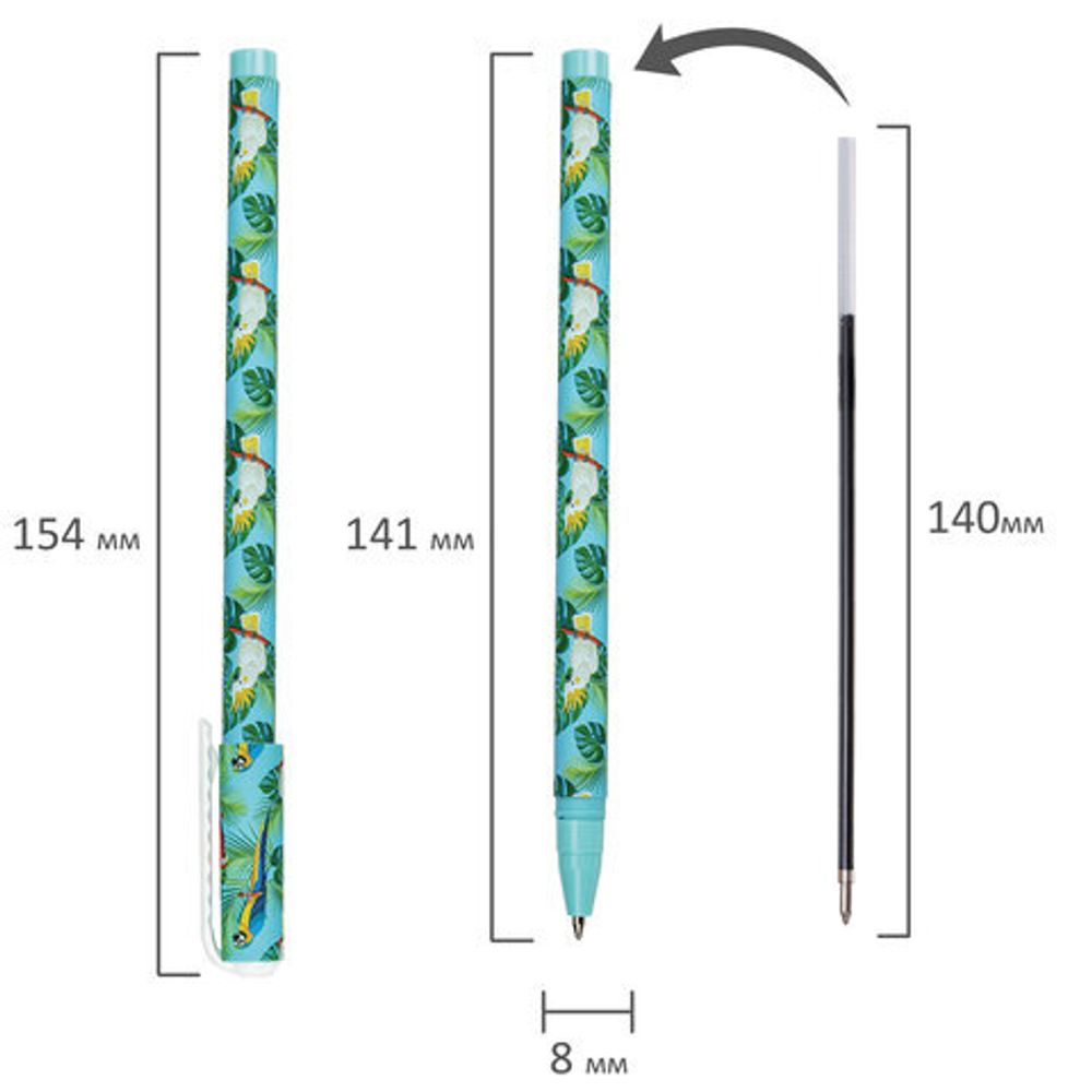 Ручка шариковая BRAUBERG SOFT TOUCH STICK "PARROTS", СИНЯЯ, мягкое покрытие, узел 0,7 мм, 143706