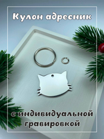 Кулон адресник, хромированный, в виде кошки, серебро